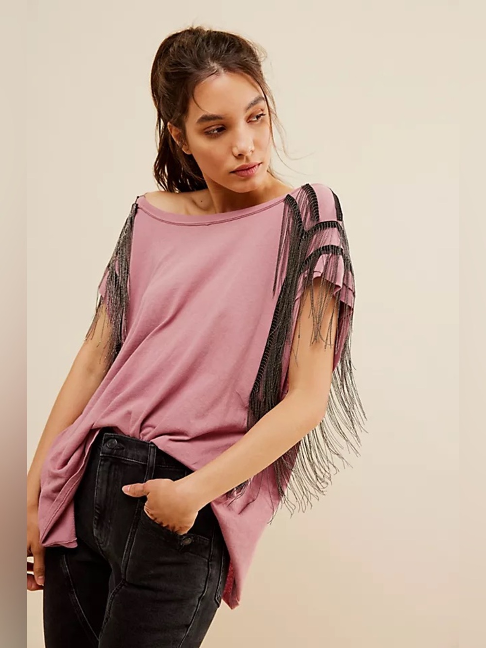 Free People X Tricia Fix Metal Fringe Tee